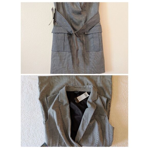 Bebe Blazer Dress Houndstooth Lapel Flap Pockets Removable Belt Sz 10 - Picture 5 of 11